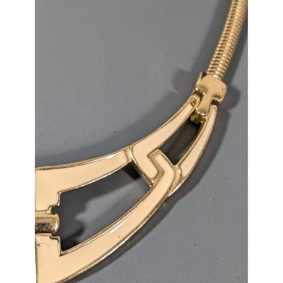 Trifari Cream Enamel Omega Chain Choker Necklace 16" Art Deco - Picture 5 of 11